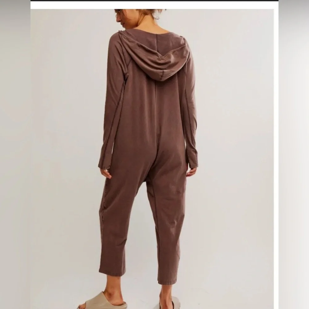 NWT Movement by Free People Brown V-Neck Jumpsuit Romper w/ Hoodie - Picture 3 of 6